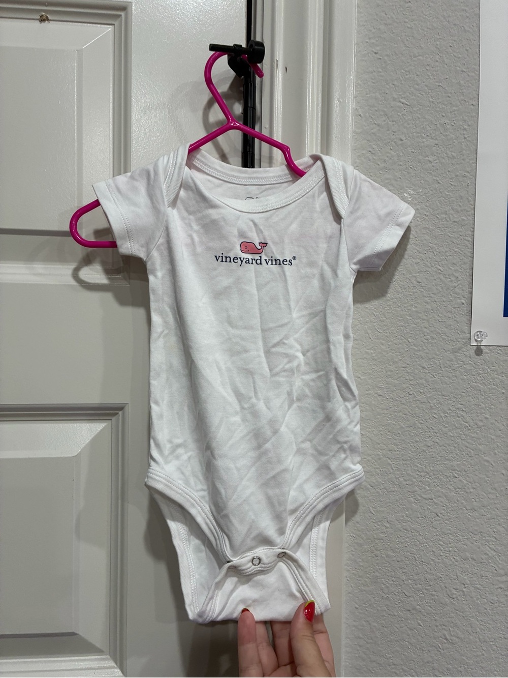 Vineyard Vines White Baby Bodysuit with Pink Whale Accent